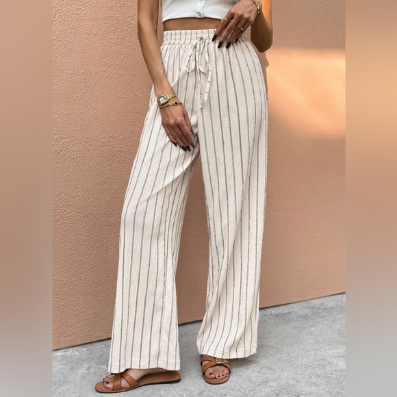 New! Striped Cream Wide-Leg Pants - Picture 4 of 4